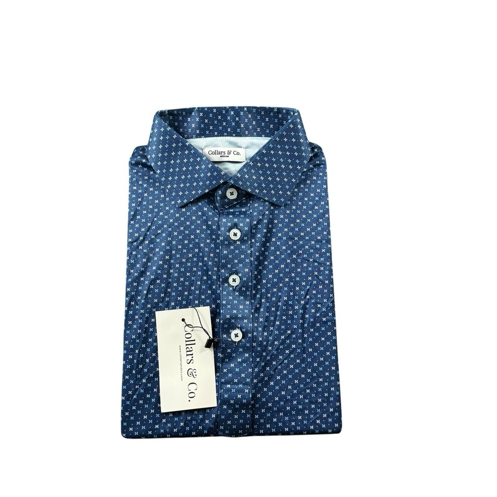 Collars‎ & Co. Blue Geometric AOP Dress Collar Men's Polo Size M NWT